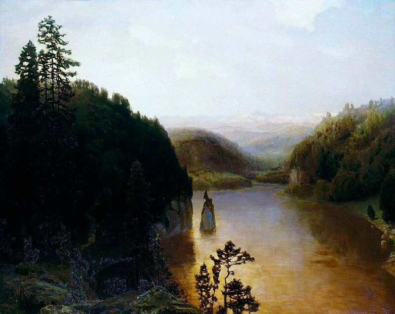 Lake in the mountainous Bashkiria. Ural. 1895