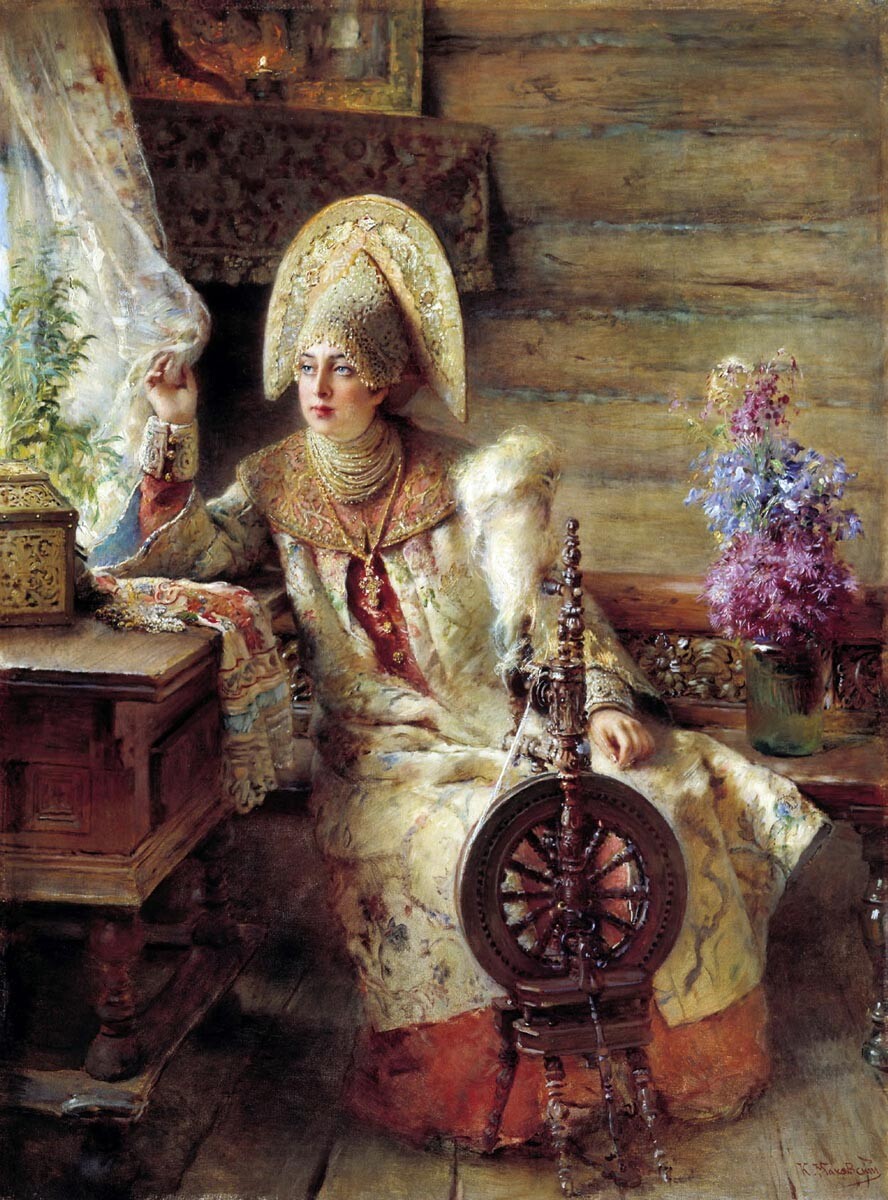 Constantin Makovski. Fille de boyard près de la fenêtre, années 1890 