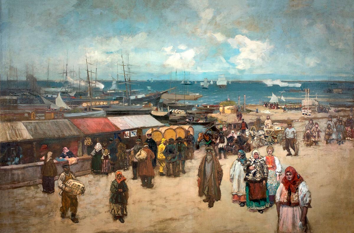 Feira no pier em Arkhanguelsk. 1896, Konstantin Korovin