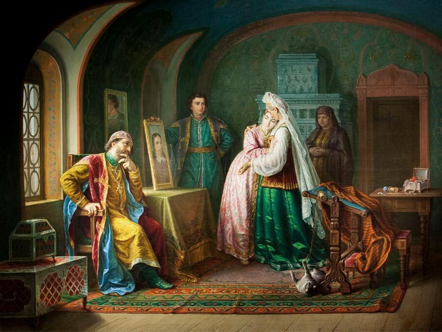 «Годунов показывает своей дочери Ксении портрет жениха…», 1876, Сергей Грибков