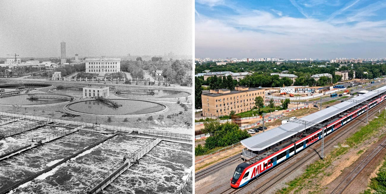 Esquerda: Kurianovo em 1967; Direita: estação ferroviária de Kurianovo