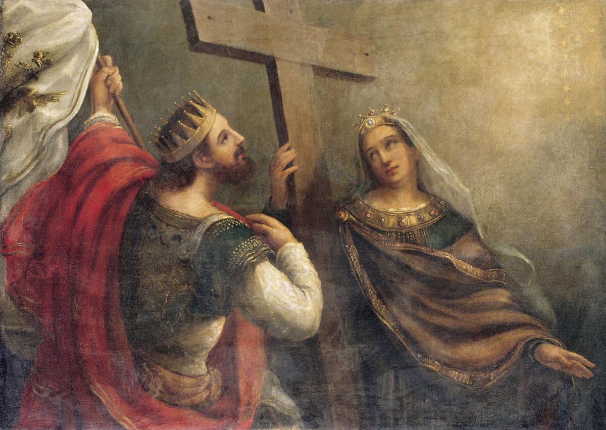 Saints Constantin et Hélène présentent la Sainte Croix, avant 1870 par Vassili Sazonov