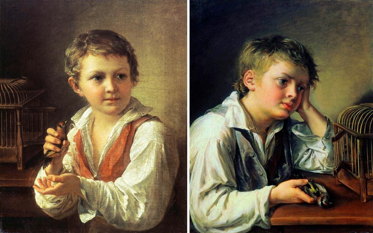 Garçon au chardonneret (1825) et Garçon au chardonneret mort (1829), Vassili Tropinine 
