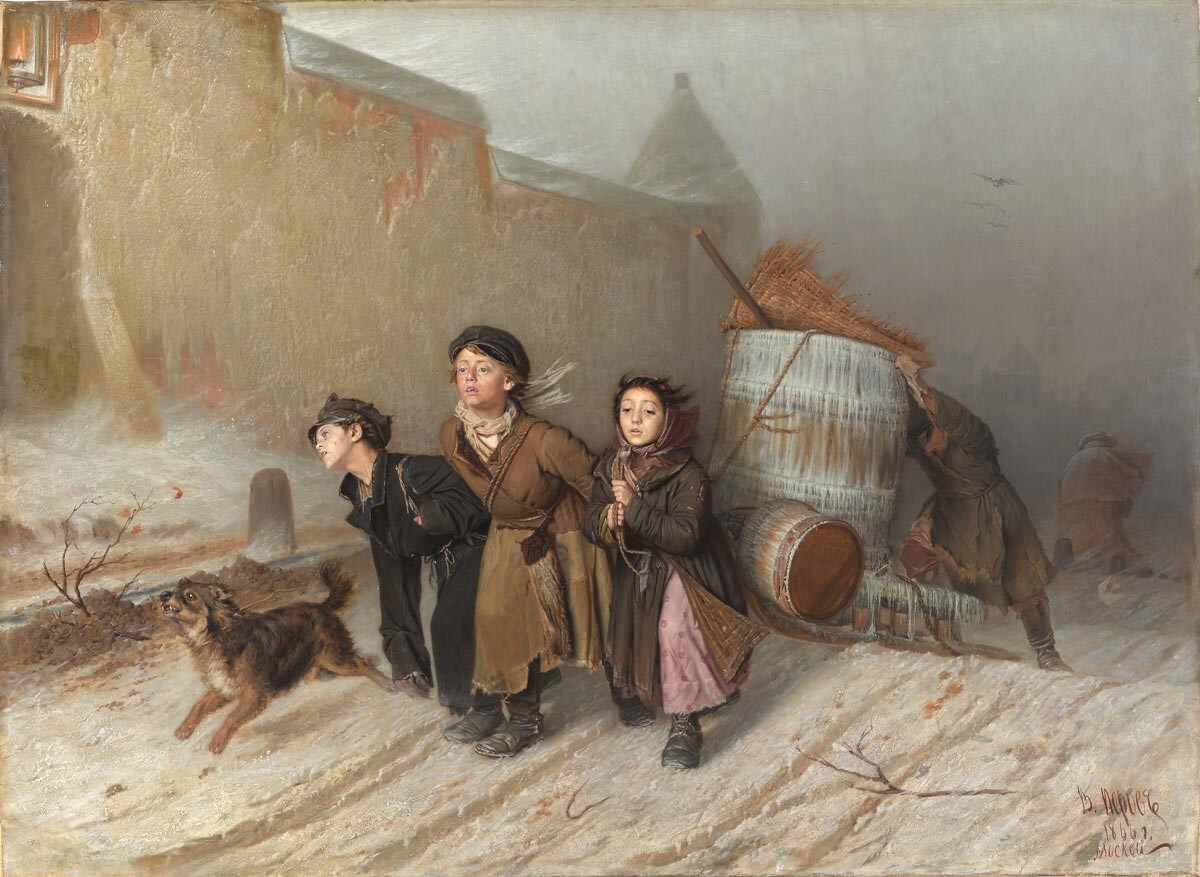 Troïka. Des apprentis-artisans portent l’eau (1866), Vassili Perov 