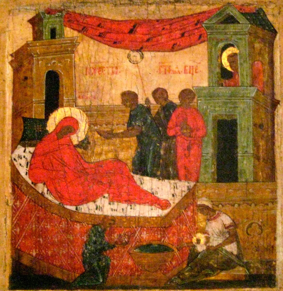 Geburt der Jungfrau Maria. Oberes Fragment des Bildes eines Heiligen Sawwa, c.XVI-XVIIc.