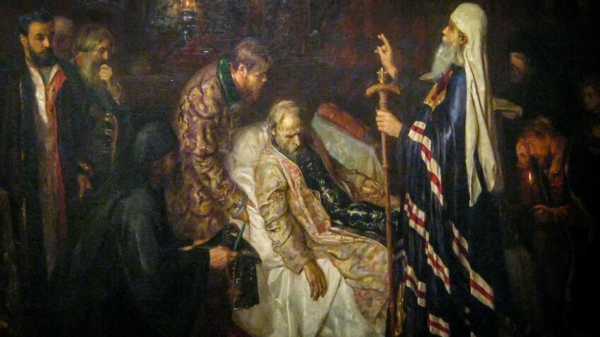 “Sebelum kematian Ivan yang Mengerikan, uskup metropolit menahbiskan sang tsar” oleh Pyotr Geller