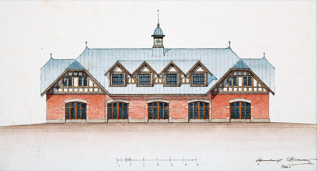 Načrt garaže v Carskem selu, arhitekt Danini, 1906