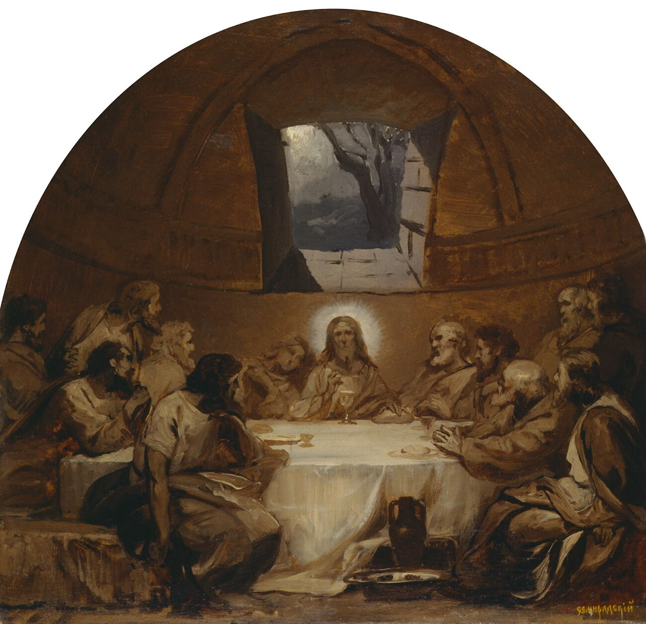 『最後の晩餐』、 1878年、モスクワの救世主ハリストス大聖堂の下絵