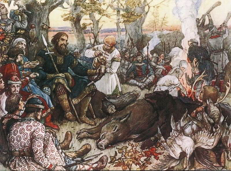 Fürst Wladimir ruht sich nach einer Jagd aus von Wiktow Wasnezow. 
