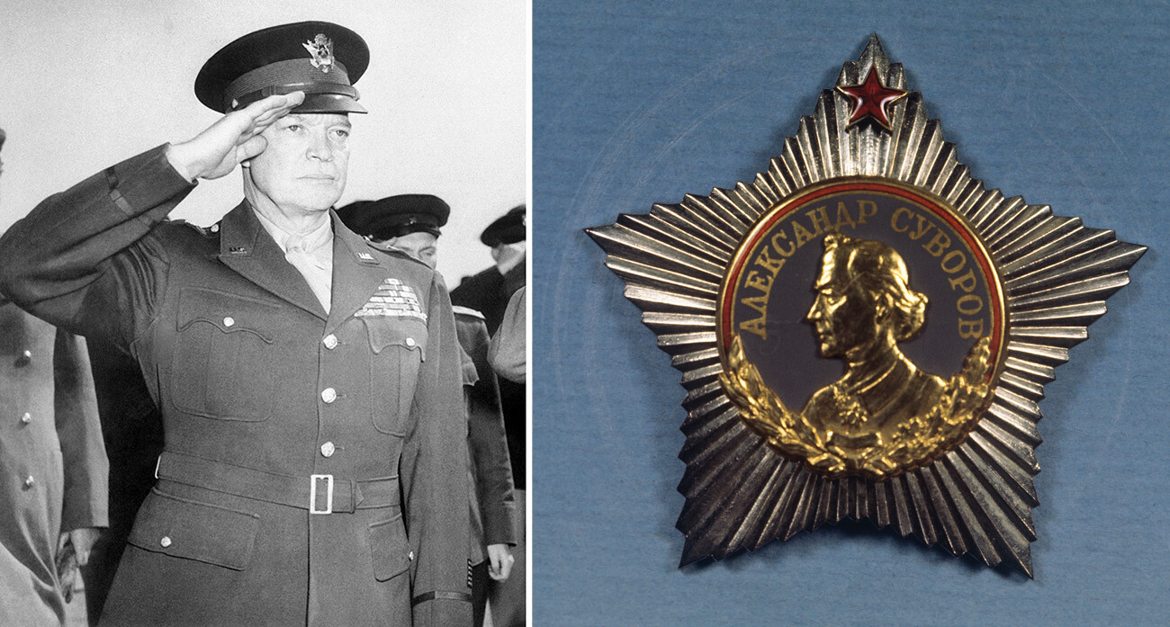 El general Eisenhower // Orden de Suv'orov, Primera Clase, instituida por Decreto del Presidium del Soviet Supremo de la URSS de 29 de julio de 1942.