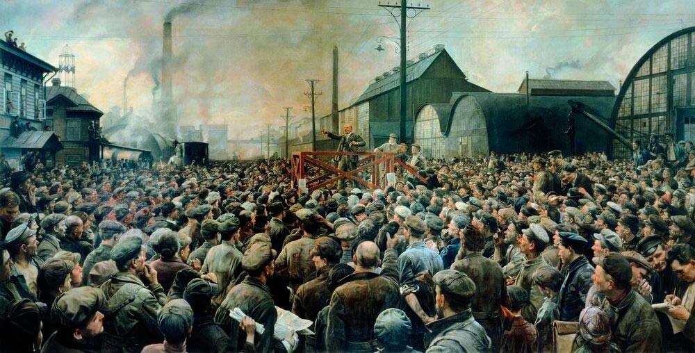 Исаак Бродский. Выступление В. И. Ленина на митинге рабочих Путиловского завода в мае 1917 года  (1929)