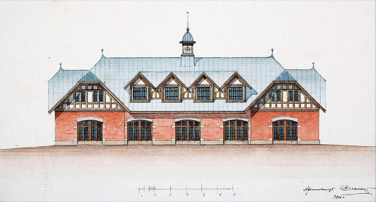 Progetto del garage di Tsarskoe Selo, 1906
