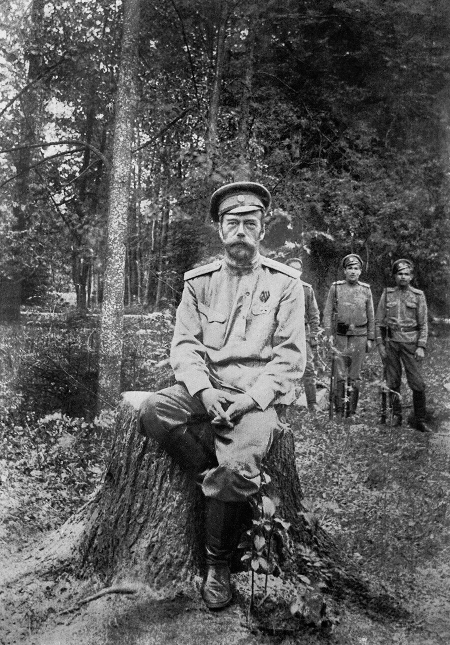Nicholas II after throne abdication, under guard in Tsarskoye Selo, 1917
