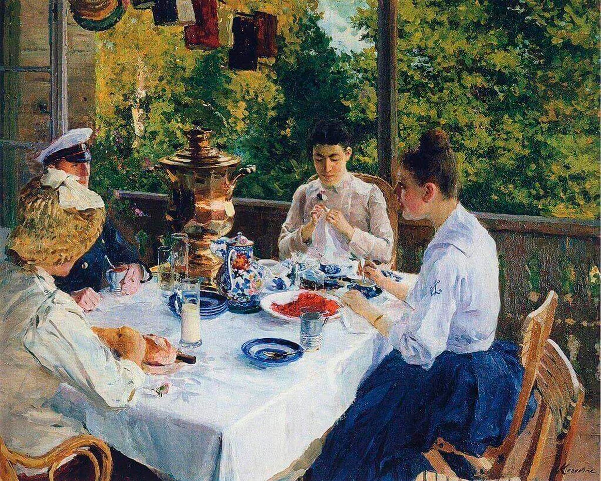 『ティーテーブルに着いて』コンスタンチン・コローヴィン画、1888年