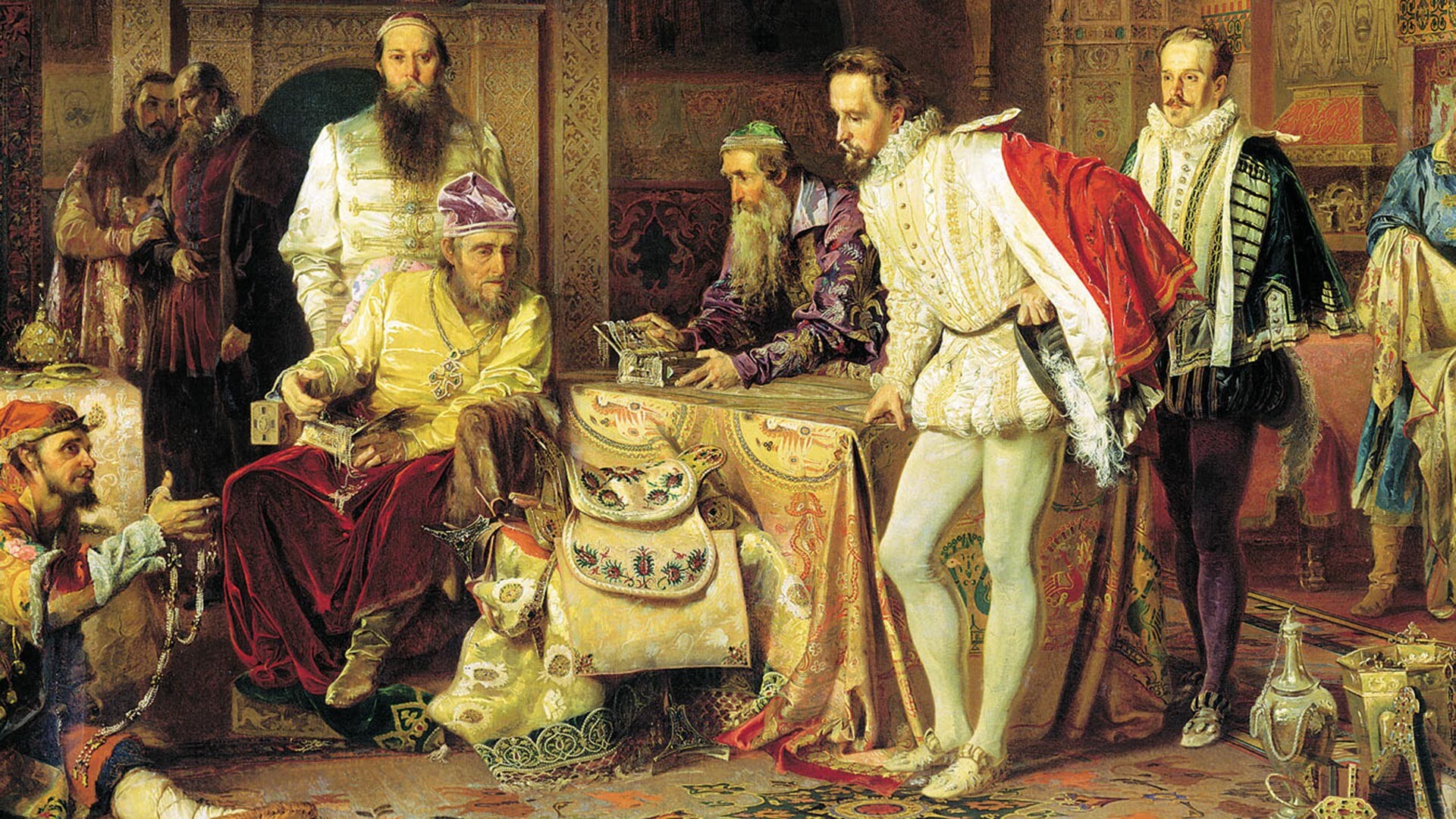 Ivan yang Mengerikan menunjukkan hartanya kepada Duta Besar Inggris Horsey.