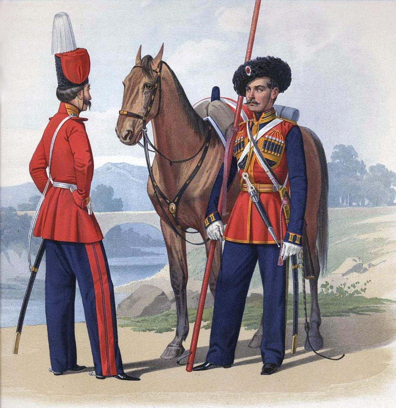 Cossacos da Escolta com seus uniformes.