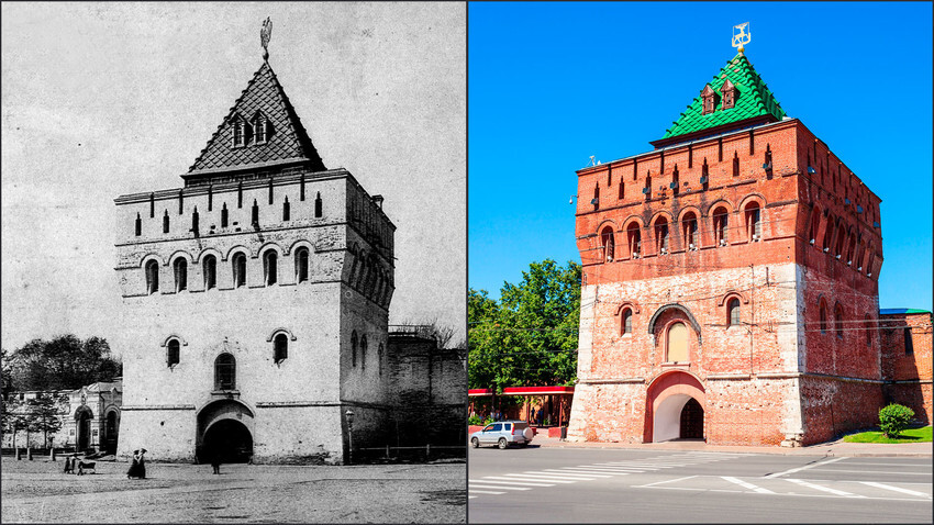 Torre Dmitrievskaia através dos séculos.
