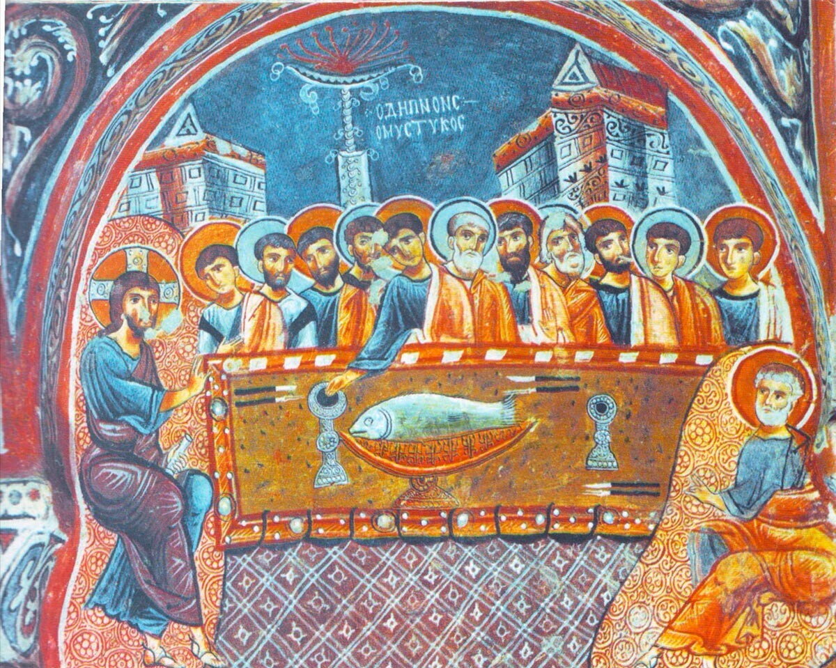 Perjamuan Terakhir, lukisan dinding di Gereja Kegelapan (Cappadocia, Taman Nasional Goreme), abad XIII
