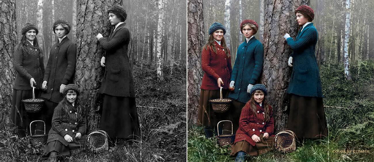 森でキノコ狩りをする大皇女たち、1912年
