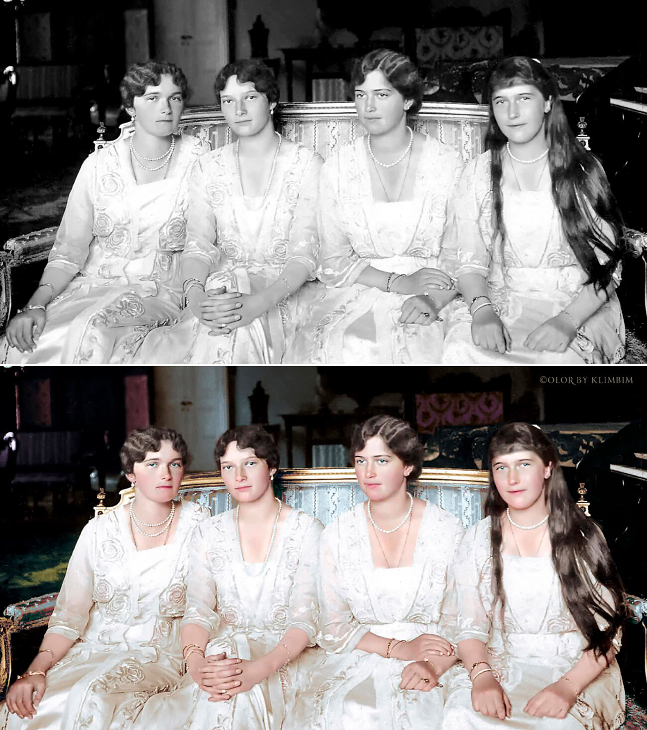 Olga, Tatjana, Maria und Anastasia posieren 1916 für ein Foto. 