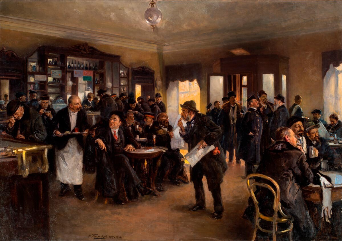 Vladimir Makovski. V restavraciji, 1914.
