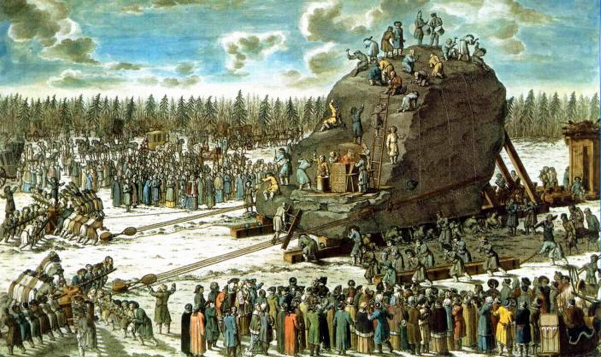 Транспортот на огромниот камен, 1770.

