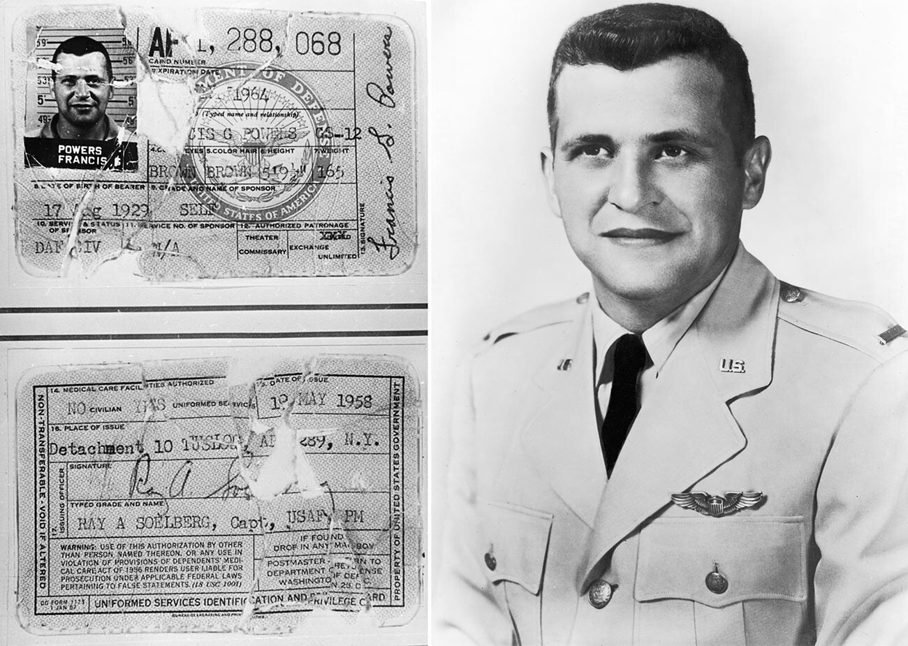 Vojaška izkaznica (spredaj in zadaj) Francisa Garyja Powersa // Portret ameriškega pilota Francisa Garyja Powersa (1929-1977) 