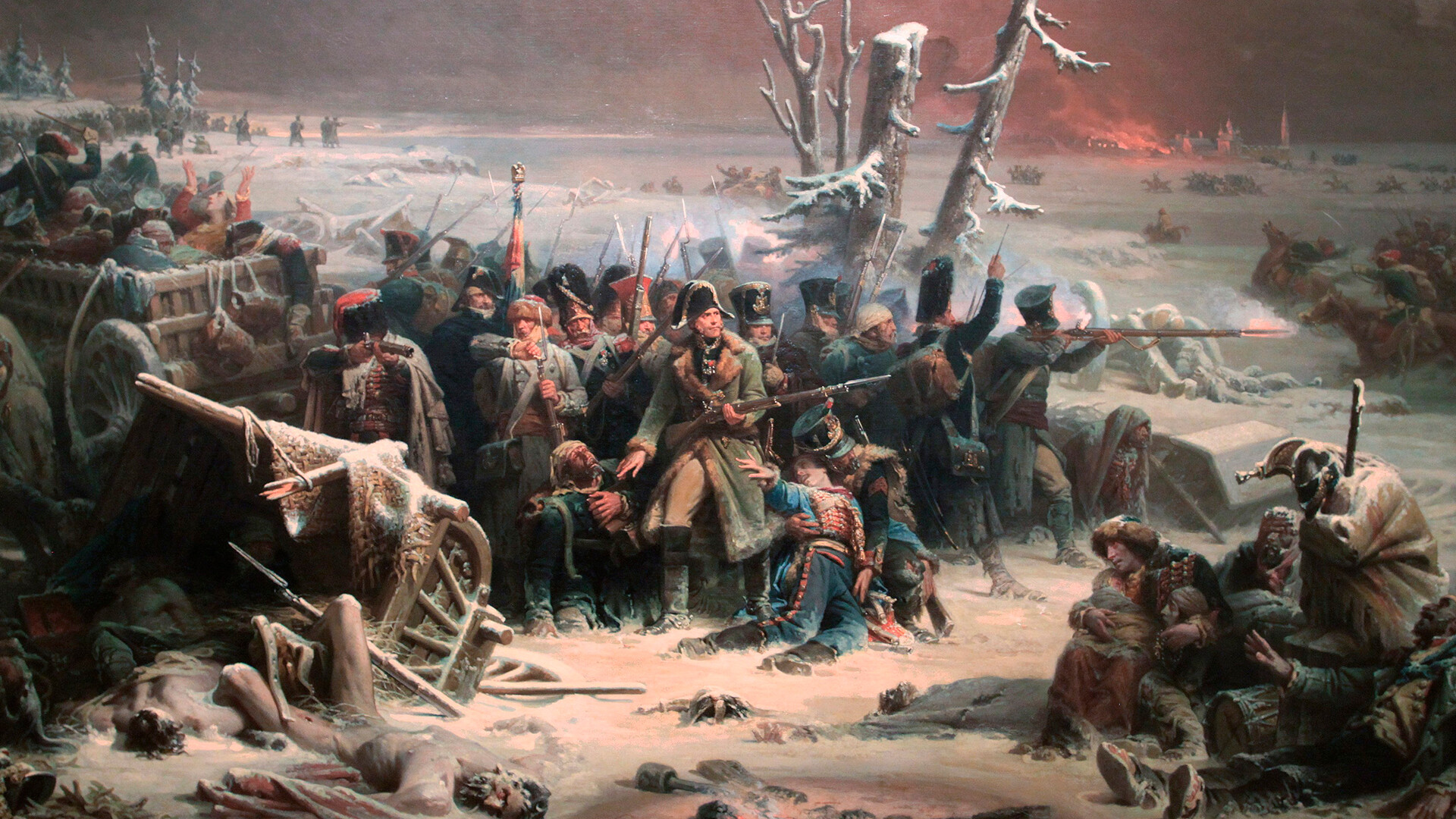 'Soldados franceses del mariscal Ney acorralados en el bosque en la batalla de Krasny, 1856', Adolphe Yvon