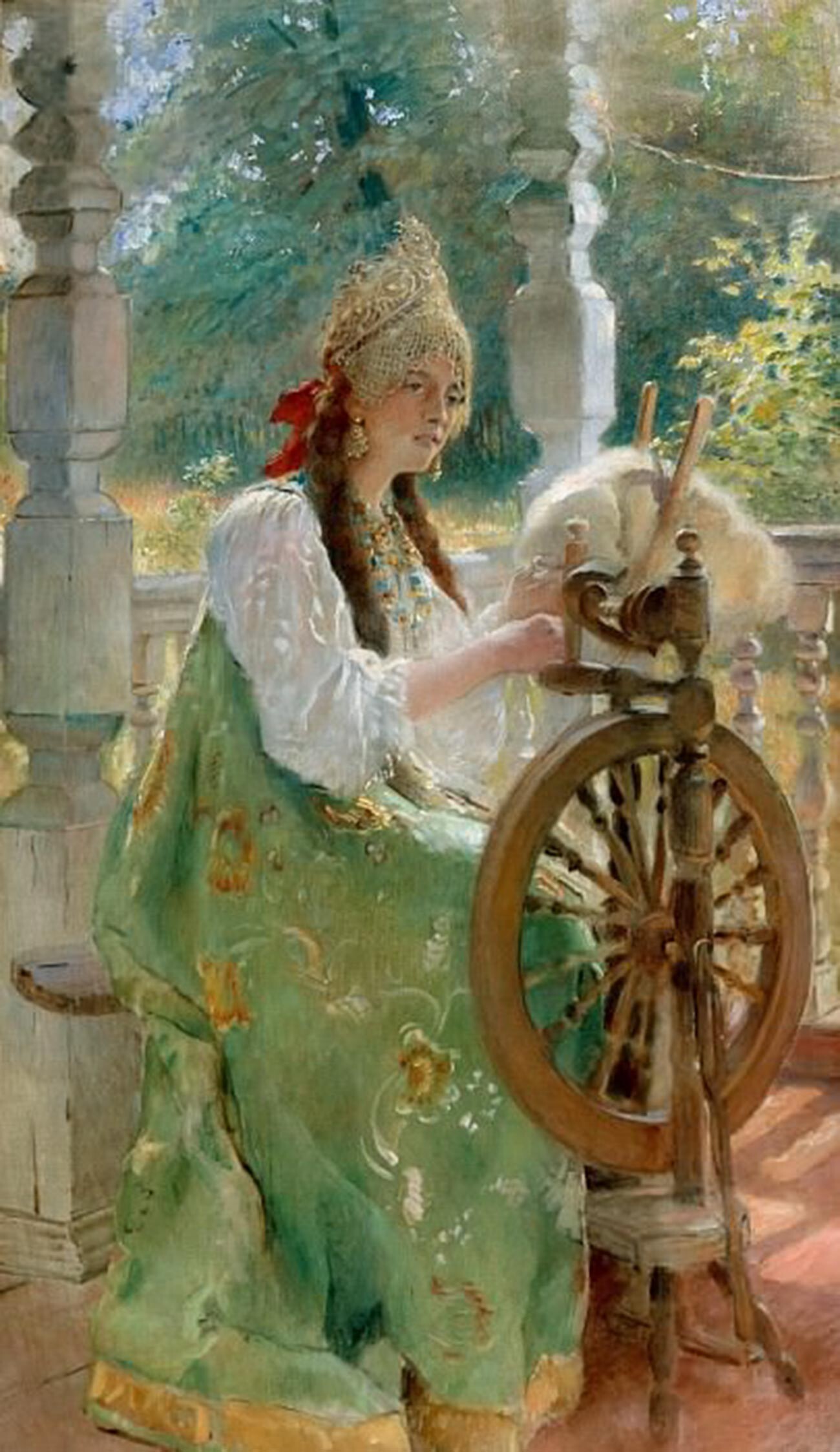Konstantin Makovsky. At the Spinning Wheel, 1900