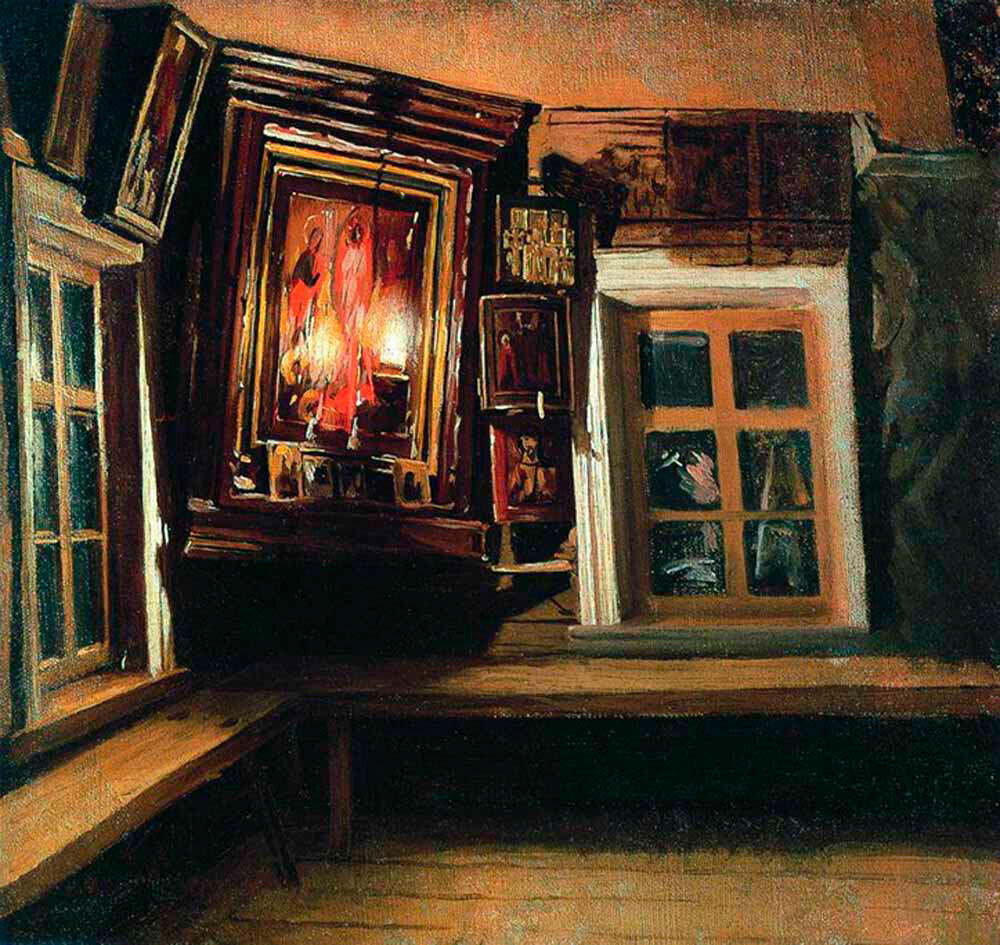 „Светиот агол во колибата“, 1869, Василиј Максимов.

