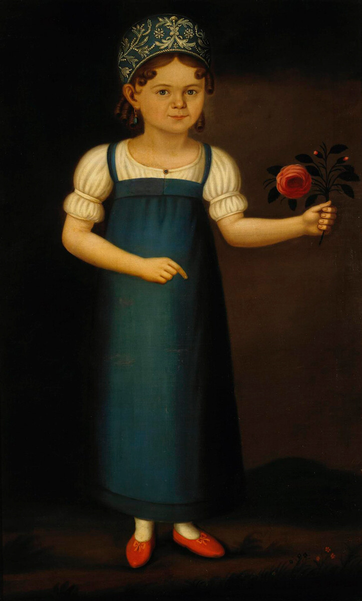 Artiste inconnu. Portrait de Glafira Zimina, fillette d'une famille marchande, première moitié du XIXe siècle