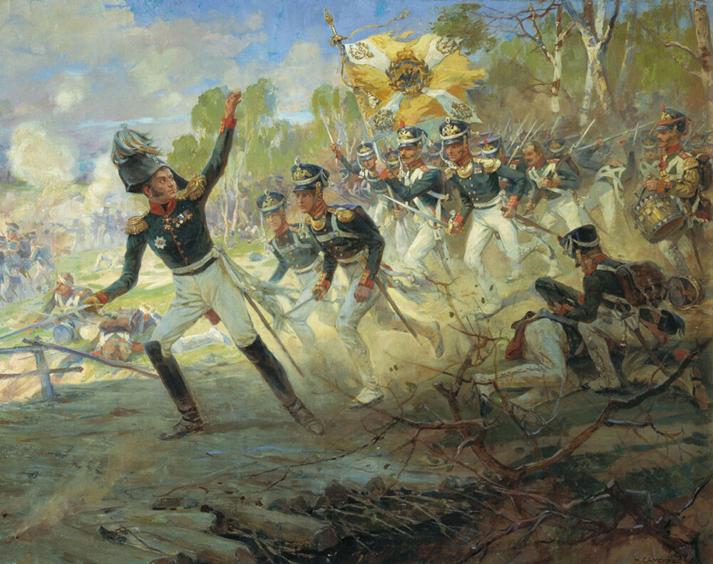Il generale Rajevskij al comando dei suoi uomini durante la battaglia di Saltanovka