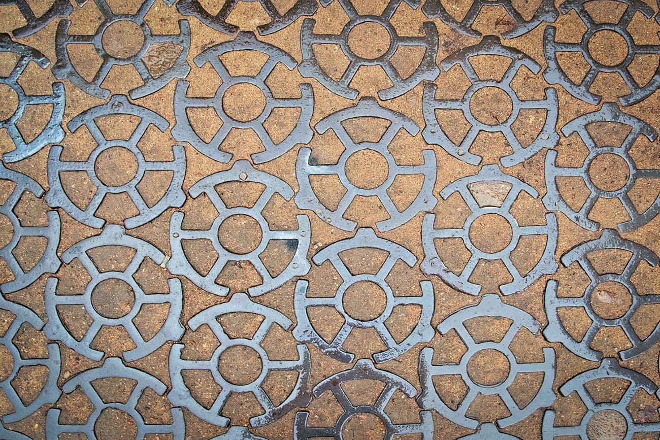 Cast iron pavement on Ancor Square in Kronstadt.