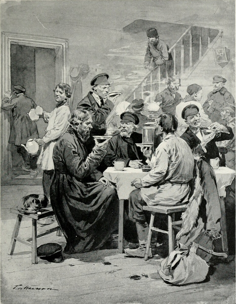 休憩中、コーヒーを飲んでいる庶民、1913年