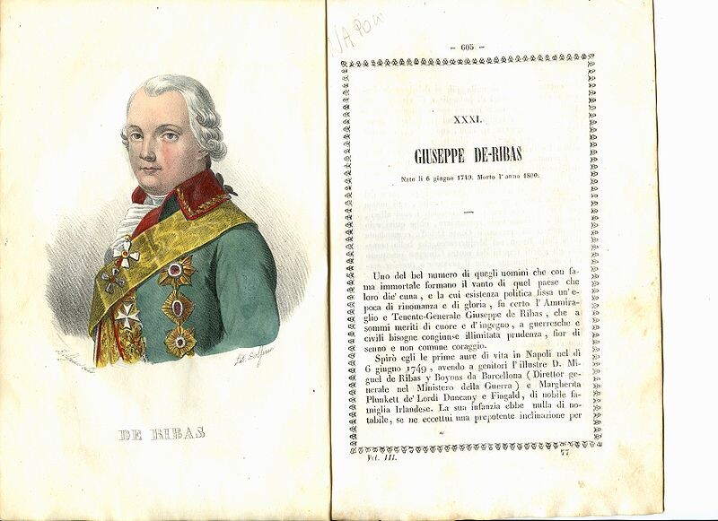 Retrato de José De Ribas en un antiguo libro italiano