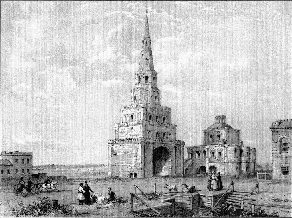 The Söyembikä tower in an early 19th century engraving by E. Tournerelli.