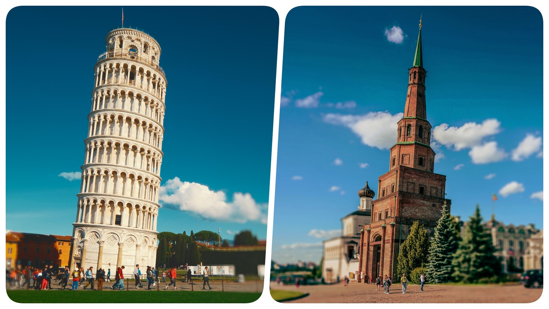 La tour de Pise, en Italie, et la tour Söyembikä de Kazan