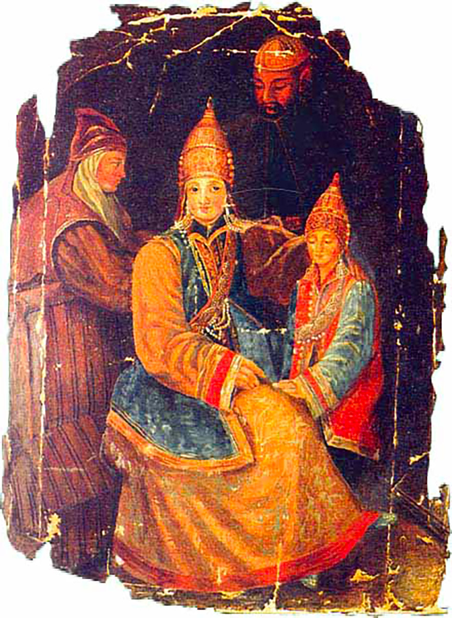 Original portrait of Söyembikä of Kazan with her son, by unknown painter, 16th century. 