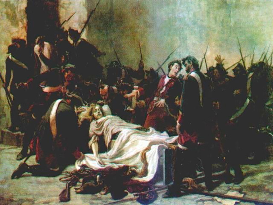 Mirovich in front of the body of Ivan VI. Painting by Ivan Tvorozhnikov.
