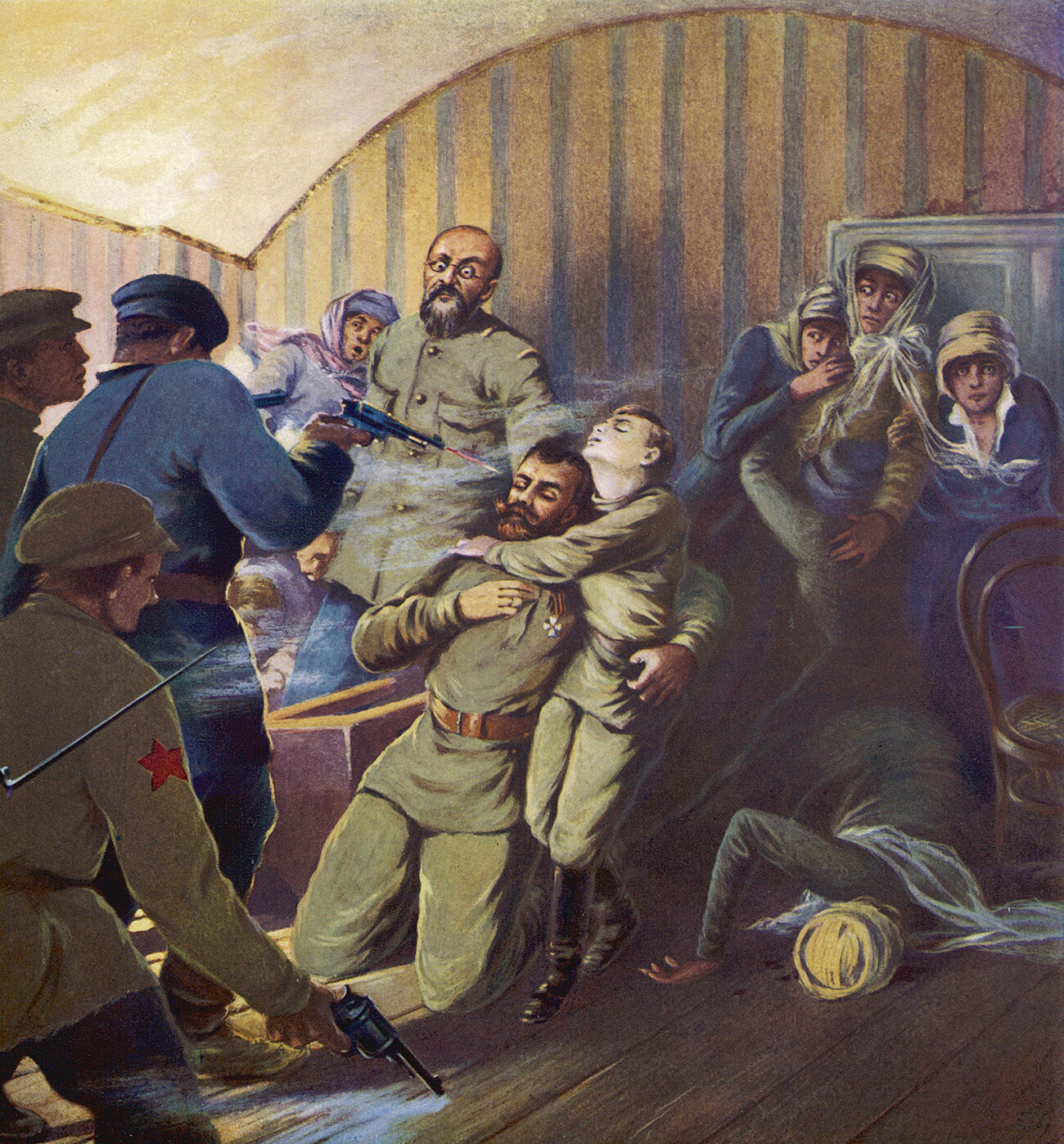 The execution of Tsar Nicholas II and his family in Yekaterinburg.
