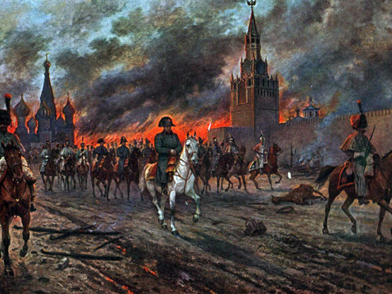 モスクワを行進しているナポレオンのフランス軍