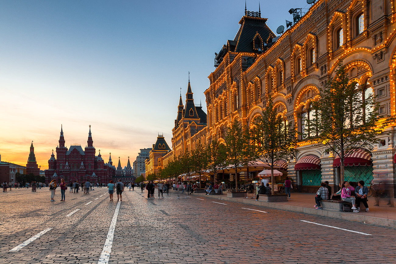 Red Square view on the GUM store (right) and the Historical Museum (left)