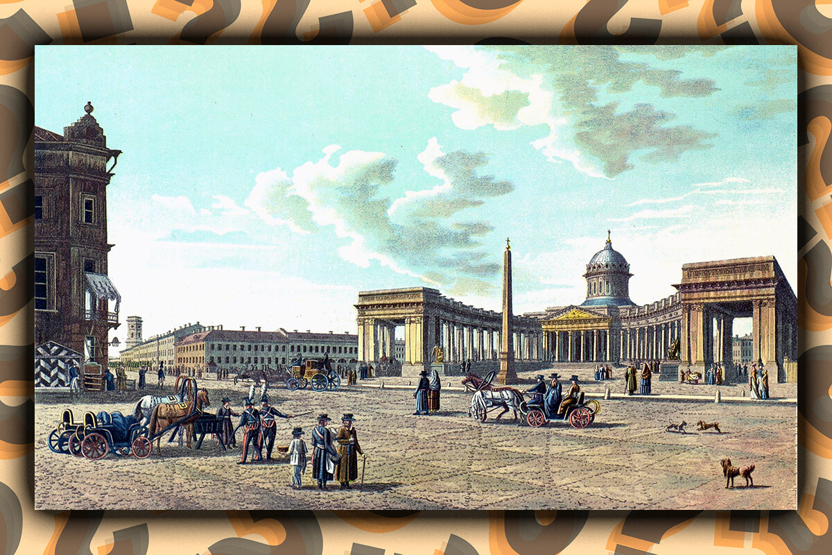 Vista da Catedral de Kazan em 1821. Litografia colorida de B. Patersen