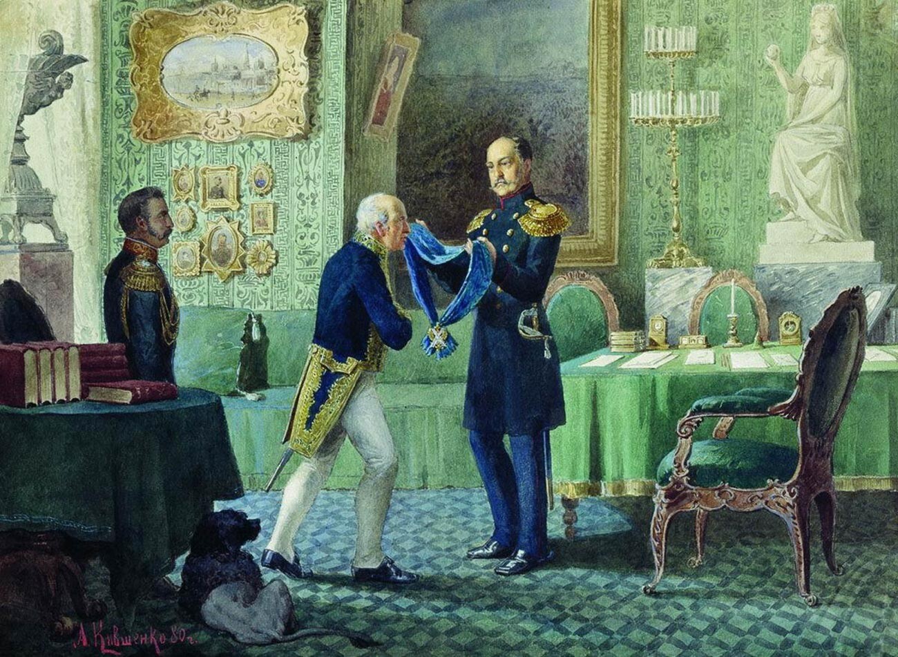 Emperor Nicholas I, decorating Mikhail Speransky with the Order of St. Andrew