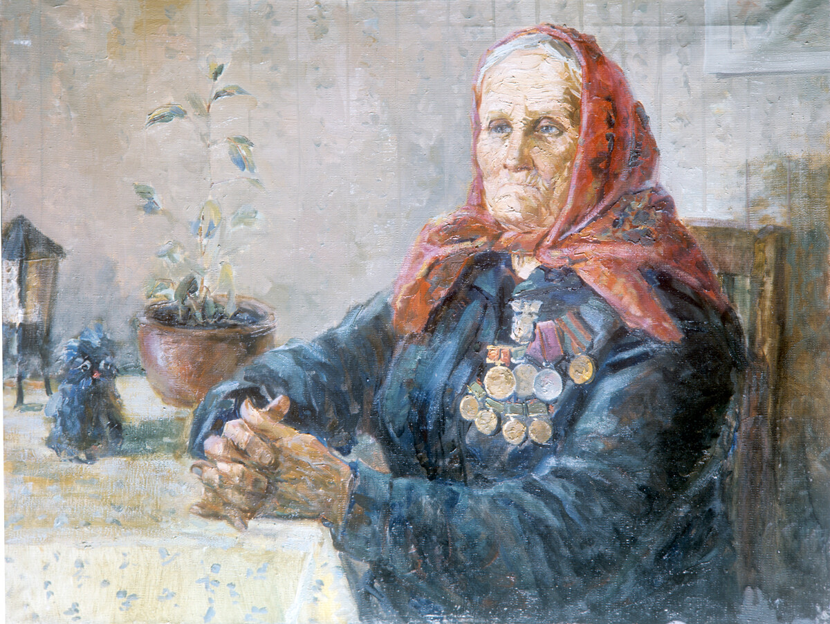 Mother-Heroine, reproduction of painting by P. Yelichegirov