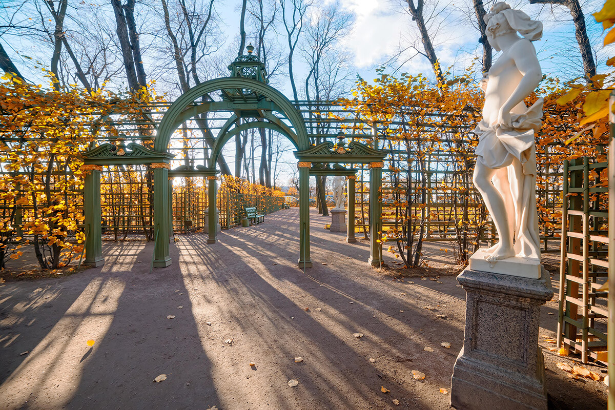 The Summer Garden is surrounded by the water