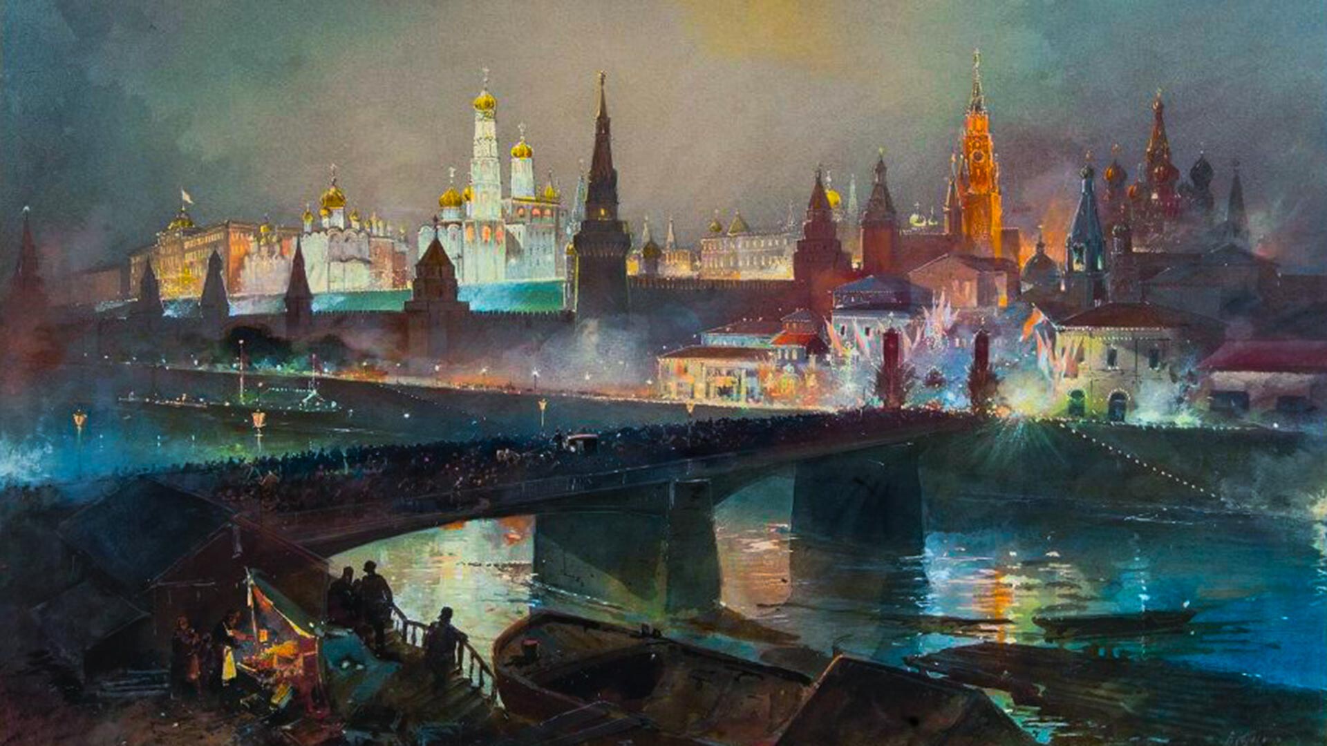 Osvetlitev Kremlja med slovesnostmi ob kronanju cesarja Nikolaja II. in cesarice Aleksandre Fjodorovne 
