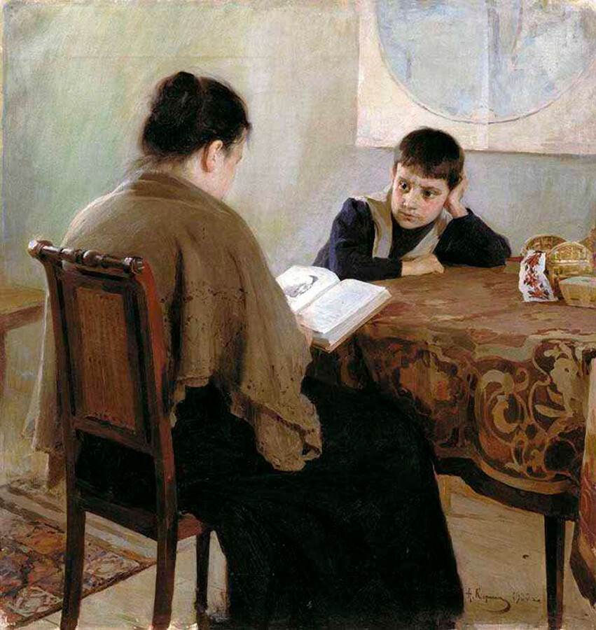 Алексеј Корин. С књигом, 1900.