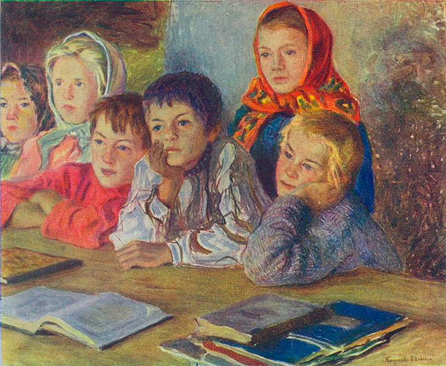 Николај Богданов-Бељски. Деца на часу, 1918.