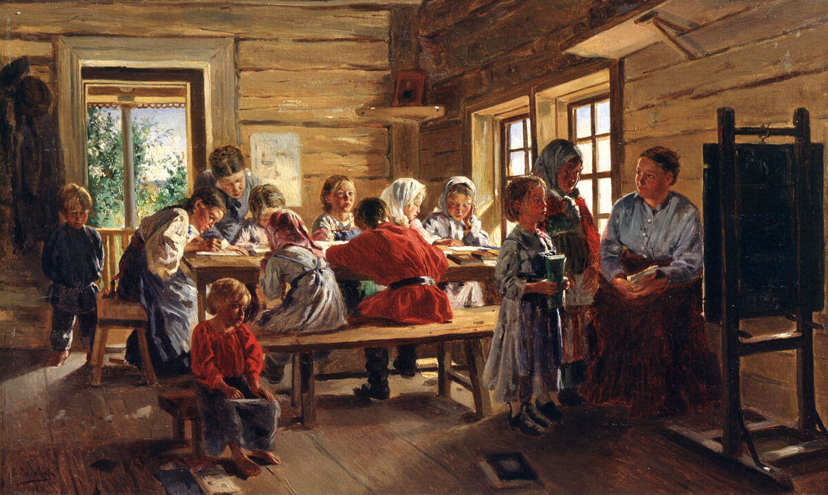 Vladimir Makovsky. In a Rural School, 1883  